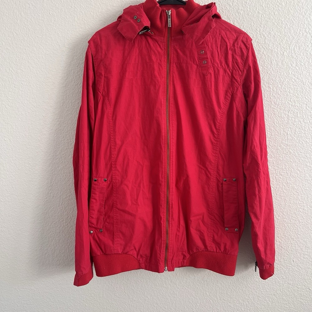 KR3W Mens Jacket Medium Windbreaker Removable Hood Mesh Lined Hidden Pockets Zip